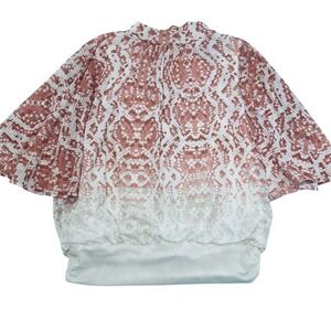 Jennifer Lopez Pink Snakeskin Ombre Mesh Blouse Flutter Sleeve Keyhole Back XS